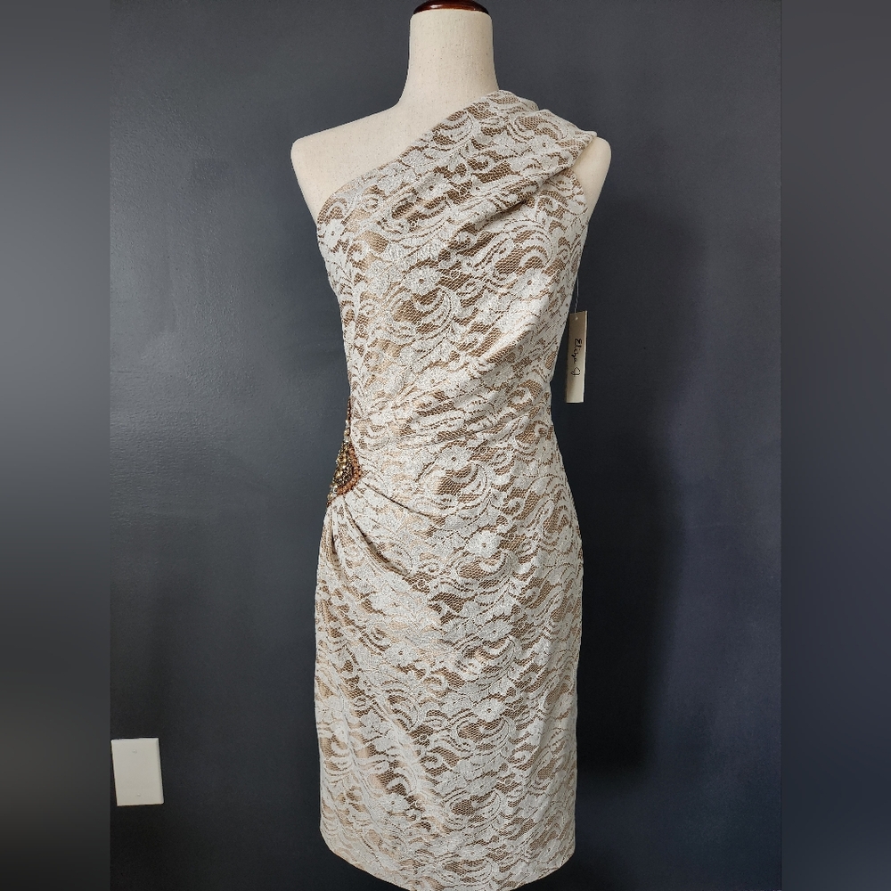 Eliza J Missy 6 Absolutely Stunning Party Dress Toga Champagne Gold Lace New NWT